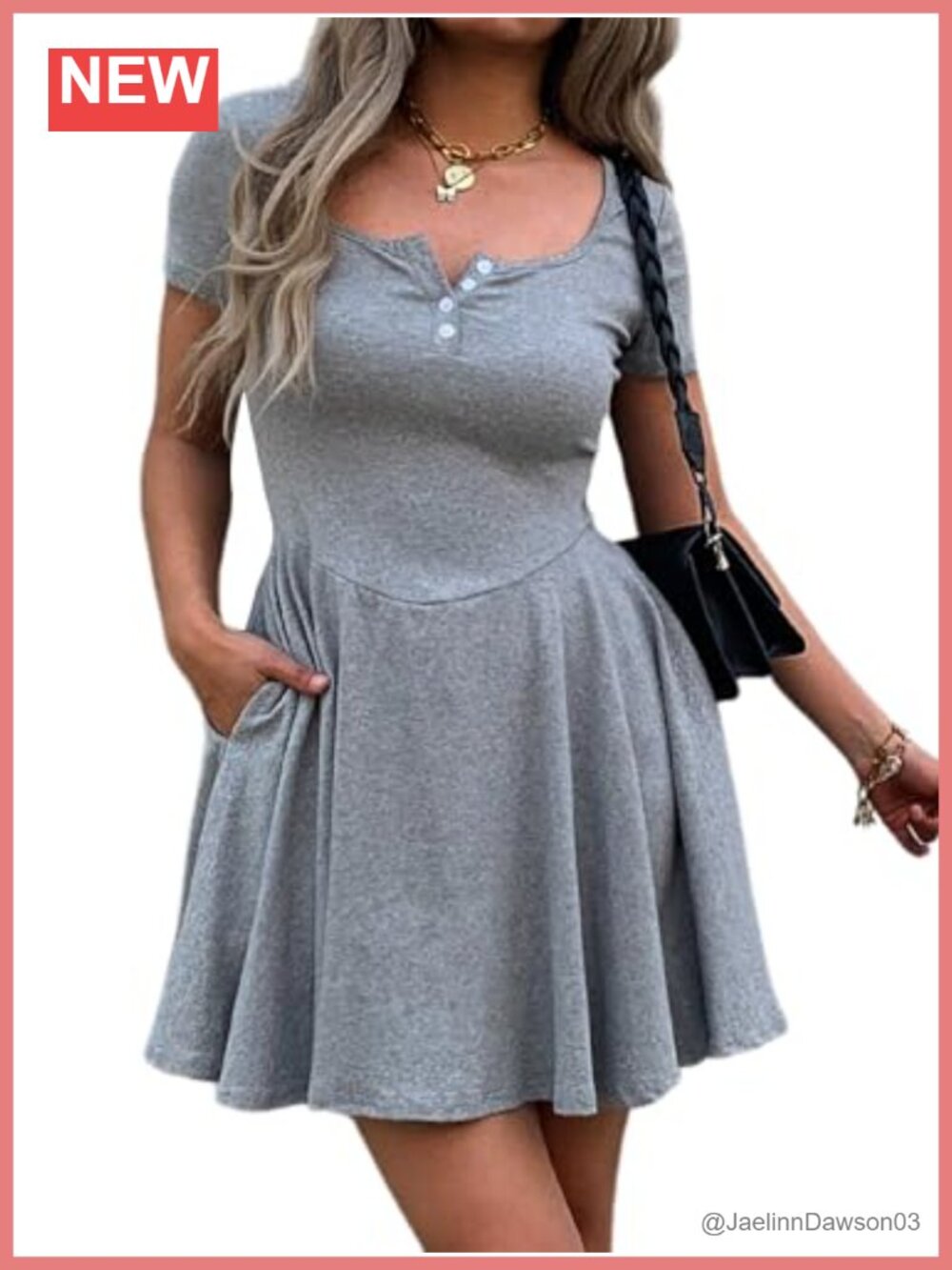 Women's Square Neck Button Down A-Line Mini Dress Short Sleeve Casual Sundress